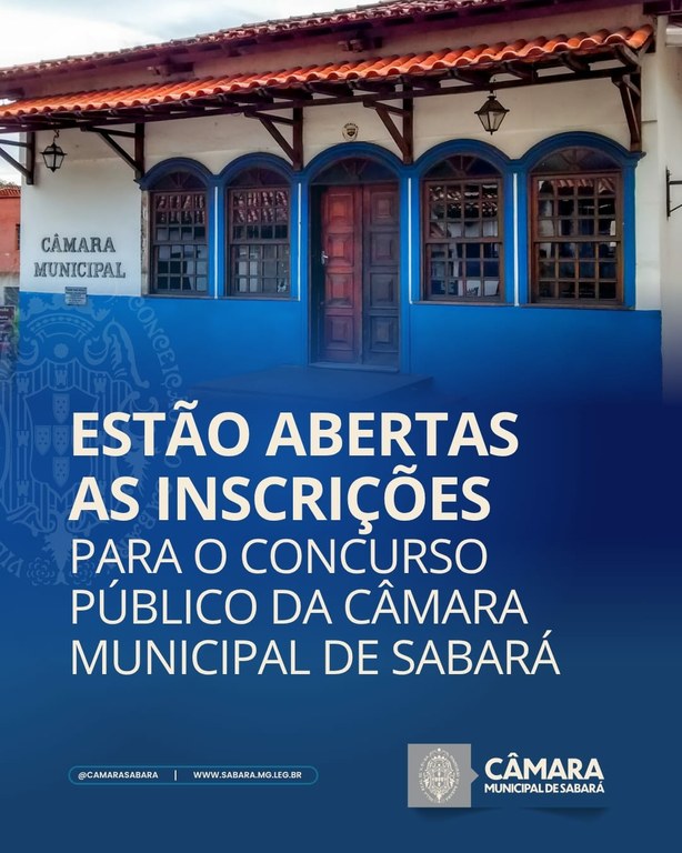Câmara Municipal de Sabará abre inscrições para Concurso Público nº 001/2026